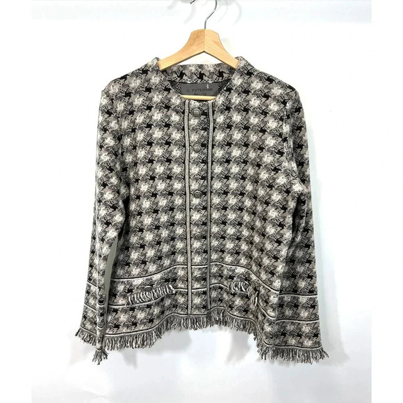 D. Exterior Made in Italy  Houndstooth Knitted Fringed Jacket - Picture 3 of 10